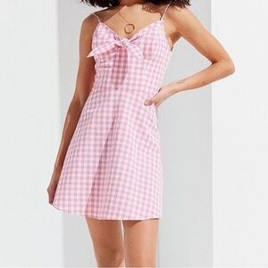 UO Tie-Front Gingham Mini Dress